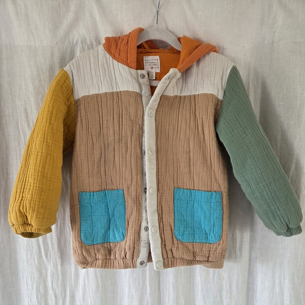 Colorblock Quilted Hooded Jacket with Turquoise Pockets